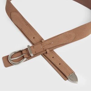 All Saints Tan 100% Buffalo Leather Belt with Silver Buckle NWT